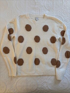 J. Crew Cream Sweater with Brown Polka Dots